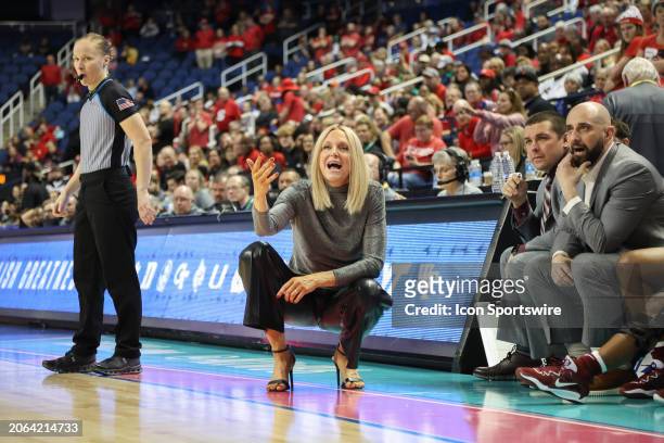 Florida State Seminoles head coach Brooke Wyckoff reacts during the college basketball game between the NC State Wolfpack and the Florida State...