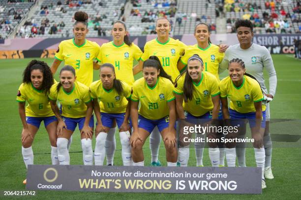 Brazil women's national team before the CONCACAF Women's Gold Cup Semifinals match between Brazil and Mexico on March 06 at Snapdragon Stadium in San...
