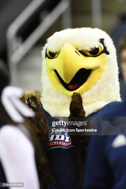 Southern Indiana Screaming Eagles mascot Archibald The Eagle stands proud after the team wins the Ohio Valley Conference Women's Championship game,...