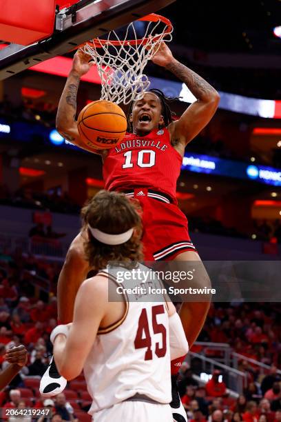 Louisville Cardinals forward Kaleb Glenn with the slam dunk during a mens college basketball game between the Boston College Eagles and the...