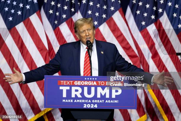 Former US President Donald Trump speaks during a "Get Out The Vote" rally at the Forum River Center in Rome, Georgia, US, on Saturday, March 9, 2024....