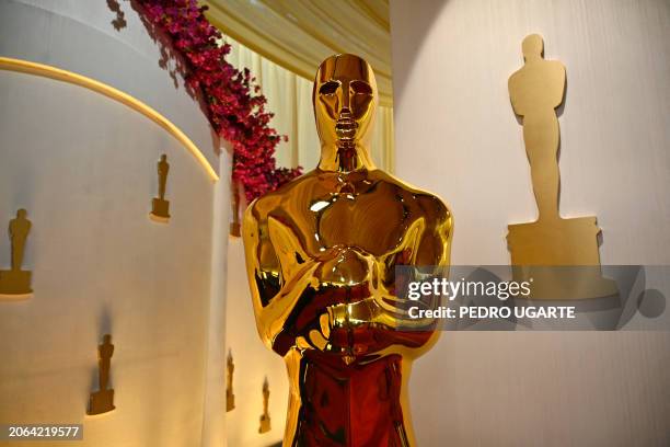 An Oscar statue is pictured at the red carpet of the 96th Annual Academy Awards at the Dolby Theatre in Hollywood, California on March 9, 2024. The...