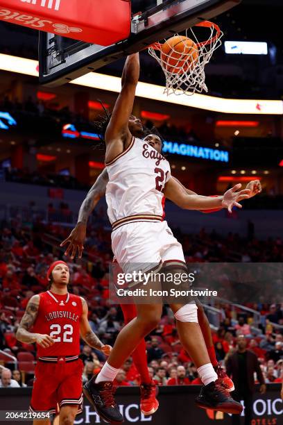 Boston College Eagles forward Devin McGlockton with the slam dunk during a mens college basketball game between the Boston College Eagles and the...