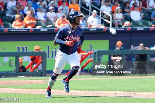 Atlanta Braves second baseman Ozzie Albies during the Saturday afternoon Spring Training baseball game between the Atlanta Braves and the Baltimore...