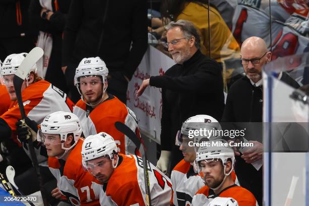 Head coach John Tortorella of the Philadelphia Flyers reacts to being ejected during the first period against the Tampa Bay Lightning at Amalie Arena...