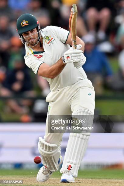 Mitchell Marsh of Australia bats during day three of the Second Test in the series between New Zealand and Australia at Hagley Oval on March 10, 2024...