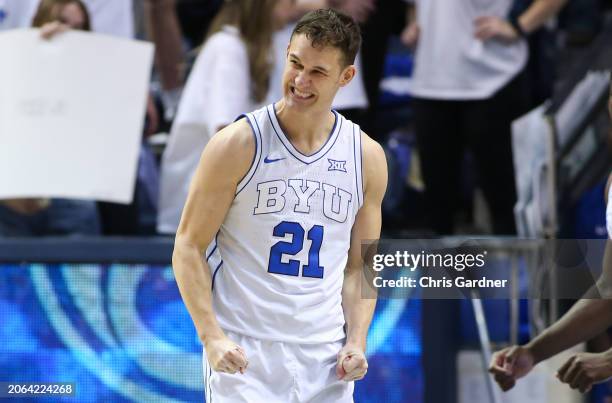 Trevin Knell of the Brigham Young Cougars reacts during the second half of their game against the Oklahoma State Cowboys at the Marriott Center on...