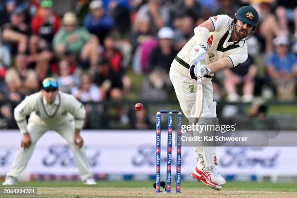 Travis Head of Australia bats during day three of the Second Test in the series between New Zealand and Australia at Hagley Oval on March 10, 2024 in...