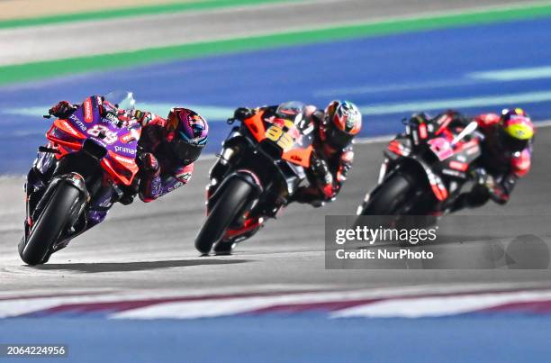 Spanish MotoGP rider Jorge Martin of Prima Pramac Racing is leading during the Tissot sprint race of the Qatar Airways Motorcycle Grand Prix of Qatar...