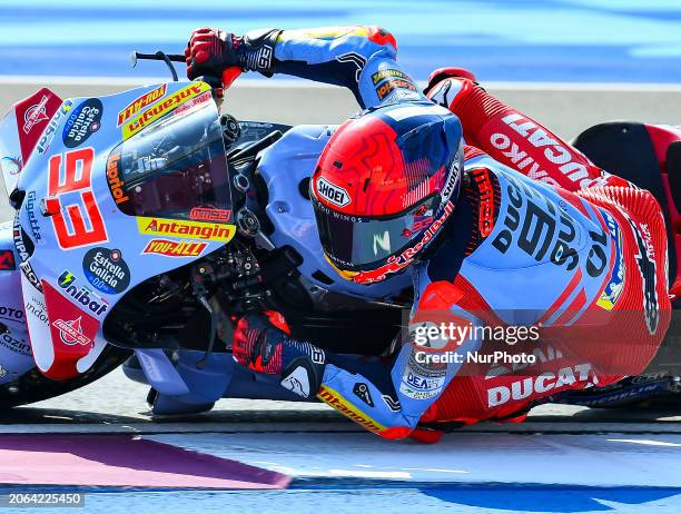 Spanish MotoGP rider Marc Marquez of Gresini Racing MotoGP is in action during the qualifying session of the Qatar Airways Motorcycle Grand Prix of...