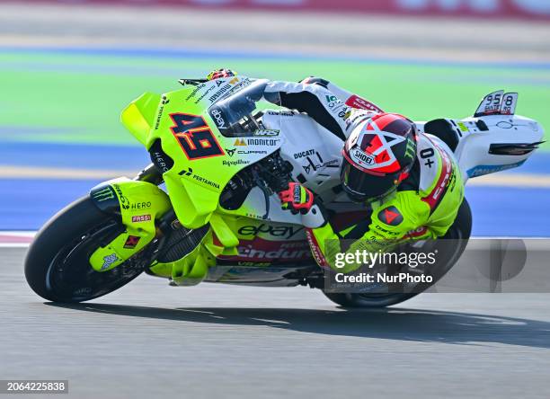 Italian MotoGP rider Fabio Di Giannantonio of the Pertamina Enduro VR46 Racing Team is in action during the qualifying session of the Qatar Airways...