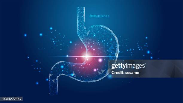 bildbanksillustrationer, clip art samt tecknat material och ikoner med stomach gastroparesis, stomach disease and health, medical and health, healthy eating, dotted line low polygon stomach structure - människans matsmältningsorgan