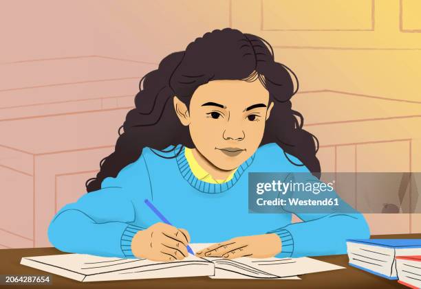 student studying and taking notes in classroom - student headshot stock illustrations