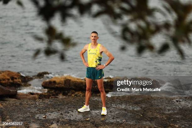 Brandon Starc poses during the Australian 2024 Paris Olympic Games ASICS Uniform Launch at Yurong Point on March 07, 2024 in Sydney, Australia.