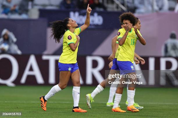 Yasmim Assis Ribeiro of Brazil celebrates after scoring the third goal of her team during Semifinals - 2024 Concacaf W Gold Cup match between Brazil...