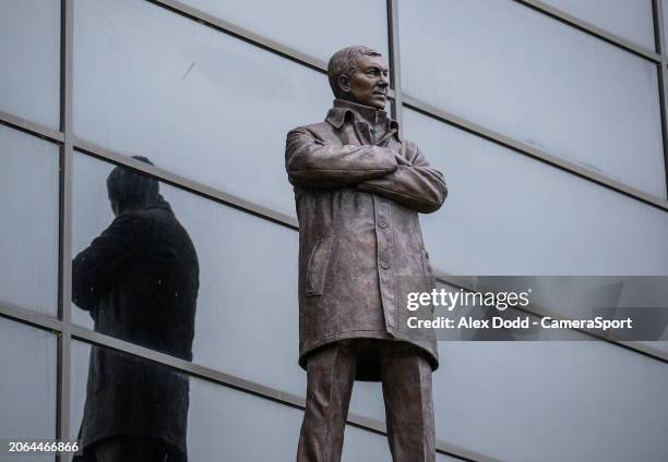 Statue of former Manchester United manager Sir Alex Ferguson, located on the Alex Ferguson stand, is pictured ahead of the Premier League match...