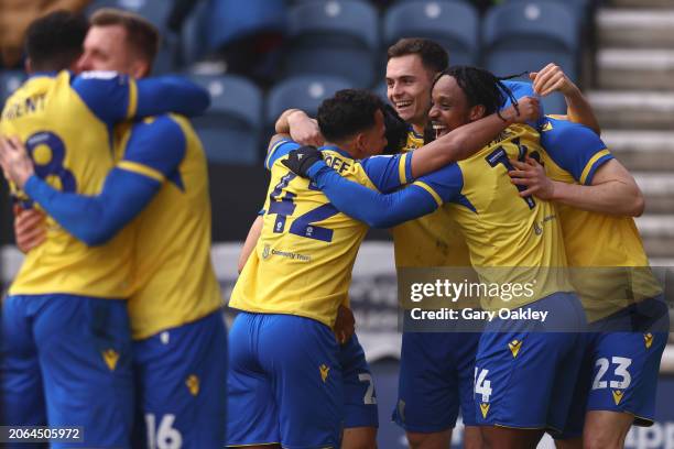 Luke McNally of Stoke City celebrates scoring his teams second goal of the game during the Sky Bet Championship match between Preston North End and...