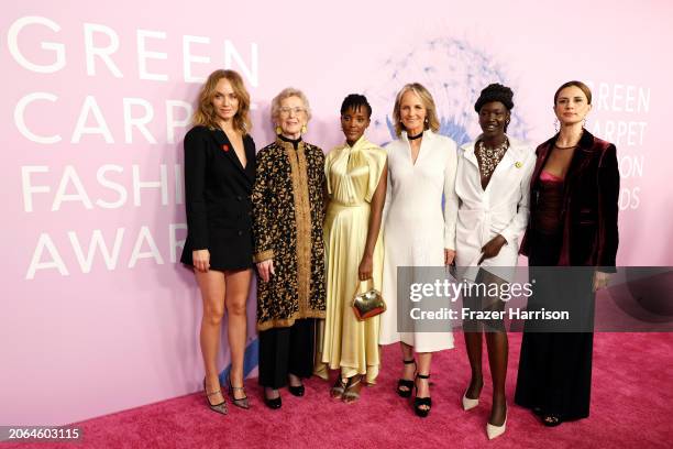 Amber Valletta, Mary Robinson, Vanessa Nakate, Helen Hunt, Mary Maker and Livia Giuggioli Firth attend the 2024 Green Carpet Fashion Awards at 1...