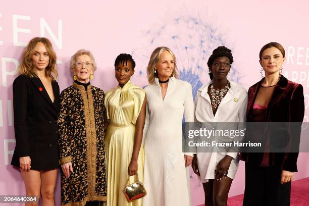 Amber Valletta, Mary Robinson, Vanessa Nakate, Helen Hunt, Mary Maker and Livia Giuggioli Firth attend the 2024 Green Carpet Fashion Awards at 1...