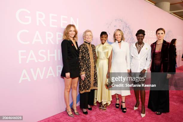 Amber Valletta, Mary Robinson, Vanessa Nakate, Helen Hunt, Mary Maker and Livia Firth attend the 2024 Green Carpet Fashion Awards at 1 Hotel West...