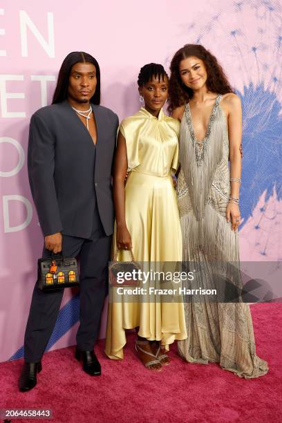 Law Roach, Vanessa Nakate and Zendaya attend the 2024 Green Carpet Fashion Awards at 1 Hotel West Hollywood on March 06, 2024 in West Hollywood,...