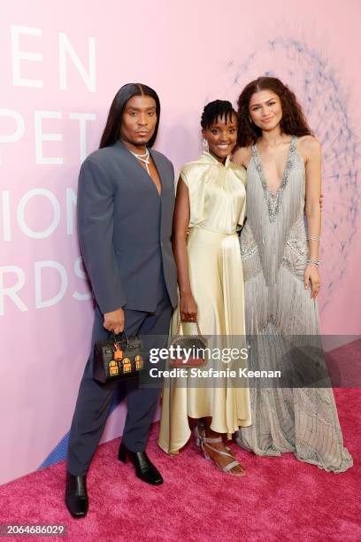 Law Roach, Vanessa Nakate, and Zendaya attend the 2024 Green Carpet Fashion Awards at 1 Hotel West Hollywood on March 06, 2024 in West Hollywood,...