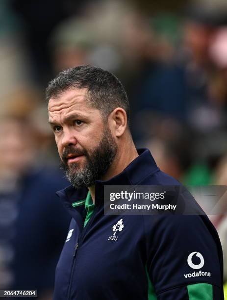 London , United Kingdom - 9 March 2024; Ireland head coach Andy Farrell before the Guinness Six Nations Rugby Championship match between England and...