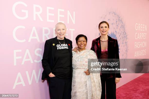 Annie Lennox, Kalpona Akter, and Livia Firth attend the 2024 Green Carpet Fashion Awards at 1 Hotel West Hollywood on March 06, 2024 in West...