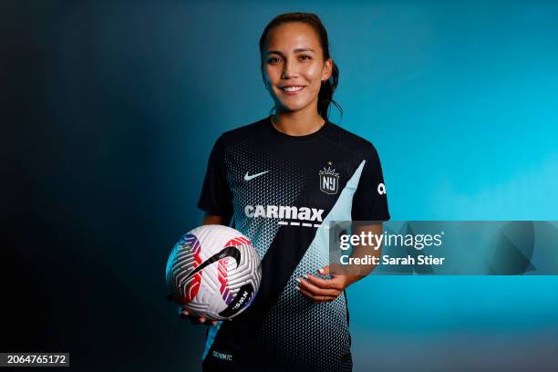 Sam Hiatt of NJ/NY Gotham FC poses for a portrait during NJ/NY Gotham FC Media Day at Hanover Marriott on March 06, 2024 in Whippany, New Jersey.