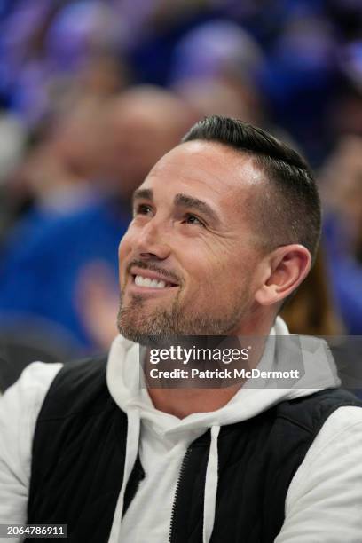 Head coach Matt LaFleur of the Green Bay Packers looks on during the first half of the game between the Connecticut Huskies and Marquette Golden...