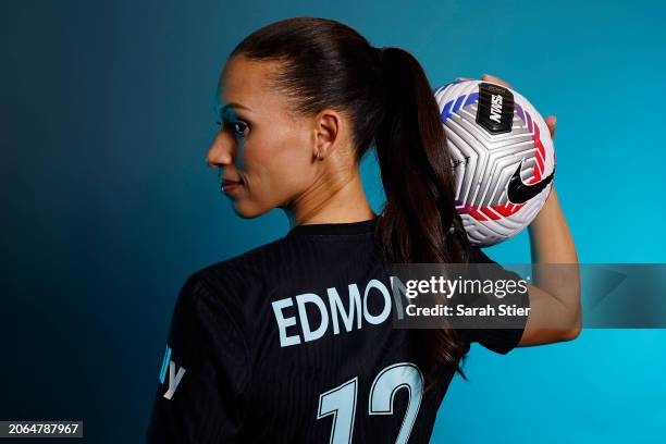 Kristen Edmonds of NJ/NY Gotham FC poses for a portrait during NJ/NY Gotham FC Media Day at Hanover Marriott on March 06, 2024 in Whippany, New...