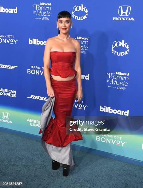 Katy Perry arrives at the 2024 Billboard Women In Music at YouTube Theater on March 06, 2024 in Inglewood, California.