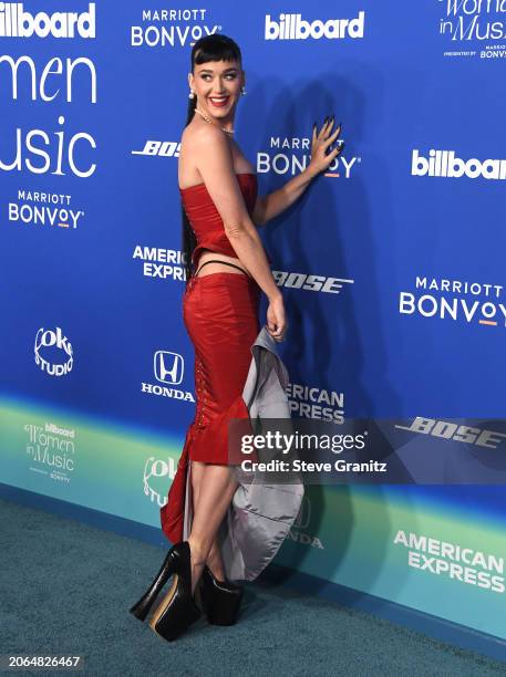 Katy Perry arrives at the 2024 Billboard Women In Music at YouTube Theater on March 06, 2024 in Inglewood, California.