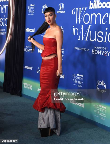 Katy Perry arrives at the 2024 Billboard Women In Music at YouTube Theater on March 06, 2024 in Inglewood, California.