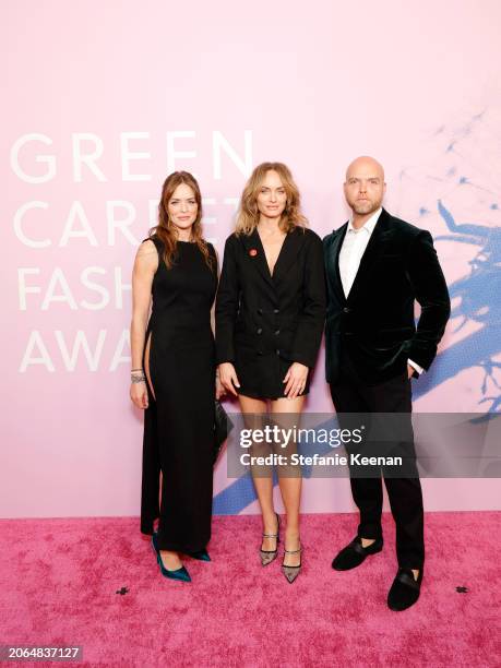 Ania Taubenfligel, Amber Valletta, and Adam Taubenfligel attend the 2024 Green Carpet Fashion Awards at 1 Hotel West Hollywood on March 06, 2024 in...