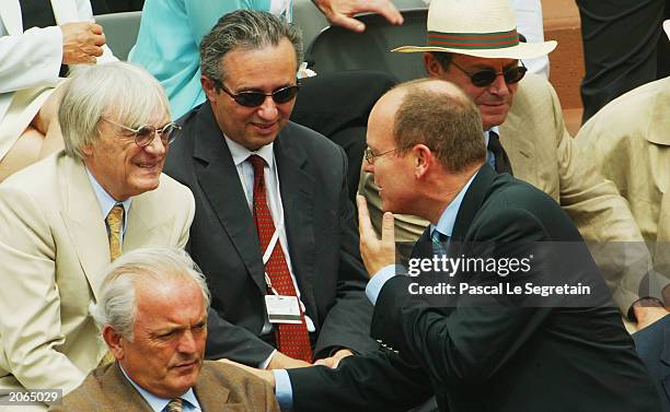 Prince Albert of Monaco meets Bernie Ecclestone before the mens final match beween Juan Carlos Ferrero of Spain and Martin Verkerk of the Netherlands...