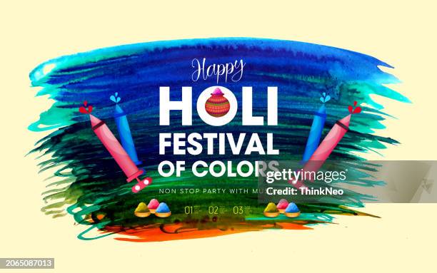 happy holi festival poster template with holi powder color bowls. - religion background stock illustrations