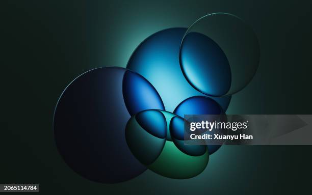 3d rendering glossy drops, molecules, bubbles and spheres - translucide photos et images de collection