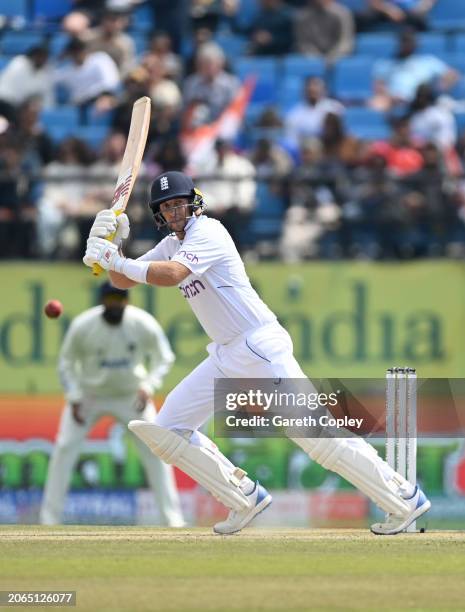 Joe Root of England bats during day one of the 5th Test Match between India and England at Himachal Pradesh Cricket Association Stadium on March 07,...