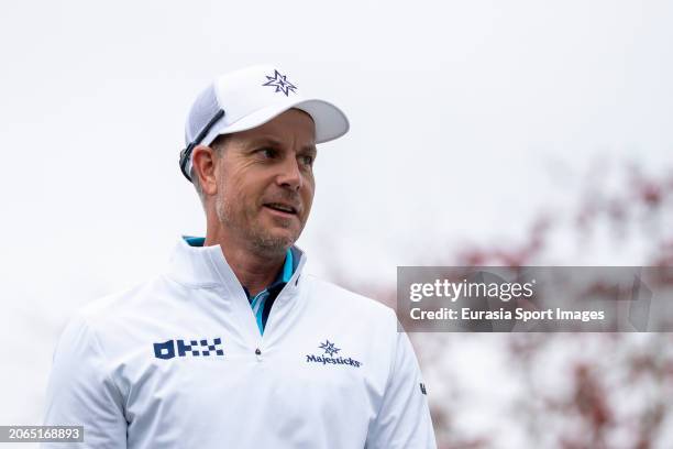 Henrik Stenson of Sweden reacts during day three of the LIV Golf Invitational - Hong Kong at The Hong Kong Golf Club on March 10, 2024 in Hong Kong,...
