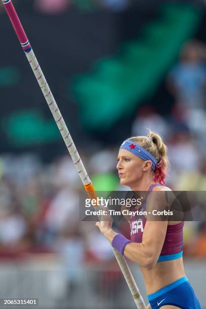August 23: Sandi Morris of the United States during the Women's Pole Vault Final at the World Athletics Championships, at the National Athletics...