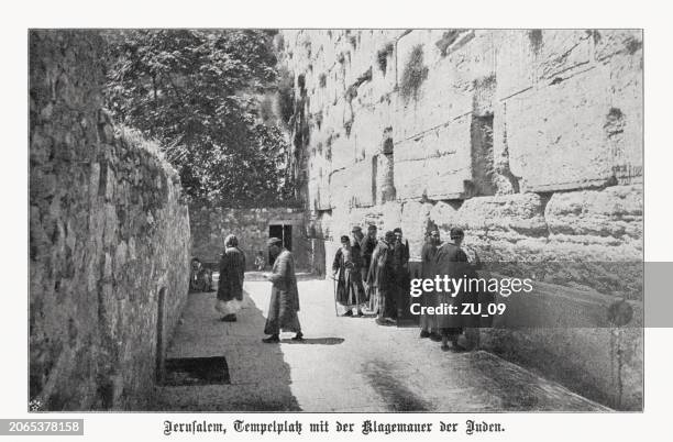 jerusalem, israel, with the wailing wall, halftone print, published 1899 - wailing wall stock illustrations