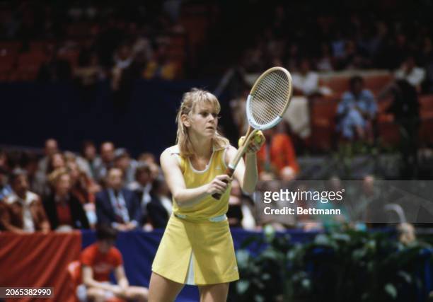 British tennis player Sue Barker competing in the Avon Championships at Madison Square Garden in New York, March 21st 1979.