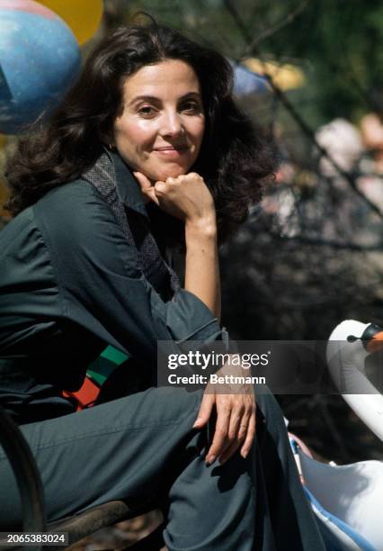 Canadian-American actress Barbara Parkins posing in Central Park, New York, April 20th 1977.