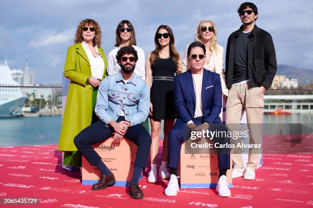 Belinda Washington, Montse García, Hiba Abouk, Belén Rueda, Andrés Velencoso, Óliver Ruano and Daniel Écija attend the 'Eva y Nicole' photocall...