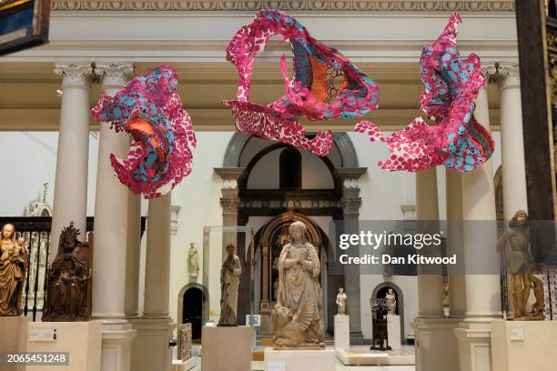 The Edinburgh Seven Tapestry, which was commissioned by Dovecot Studios hangs at the V&A on March 07, 2024 in London, England. The 'Edinburgh Seven,'...