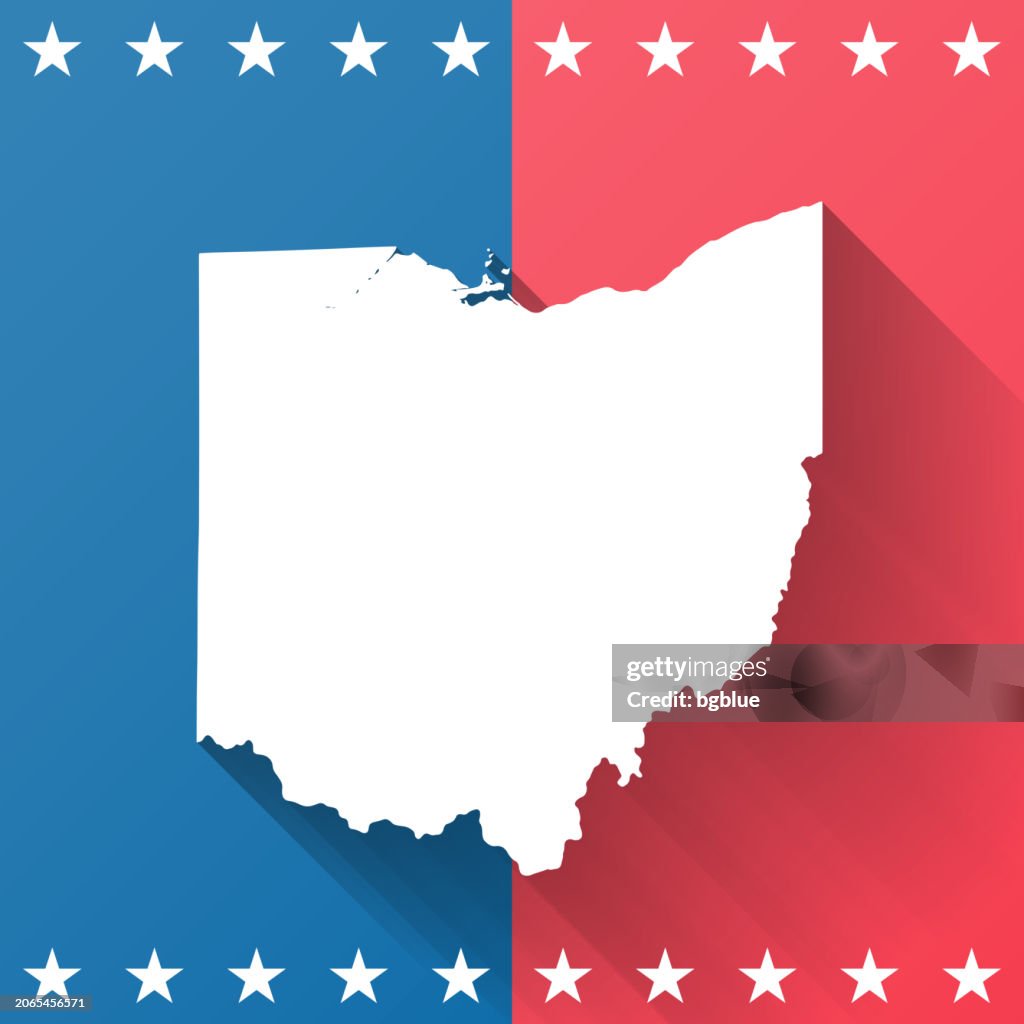 Ohio. Map on blue and red background