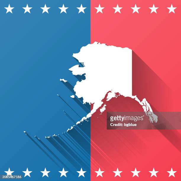 alaska. map on blue and red background - alaska us state stock illustrations