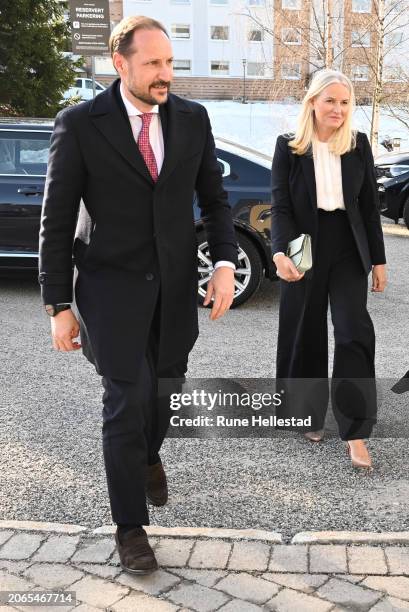 Crown Prince Haakon and Crown Princess Mette- Marit meet organisations working to end violence against women at Stovner Police Station on March 7,...