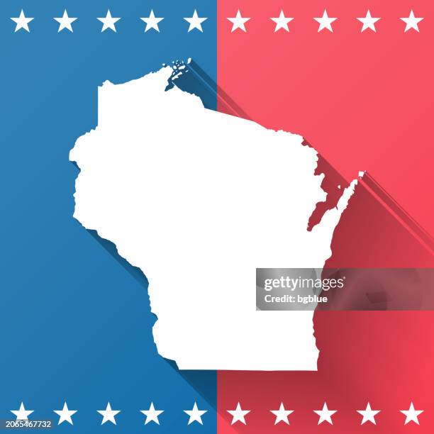 wisconsin. map on blue and red background - file wisconsin pole of inaccessibility.png stock illustrations